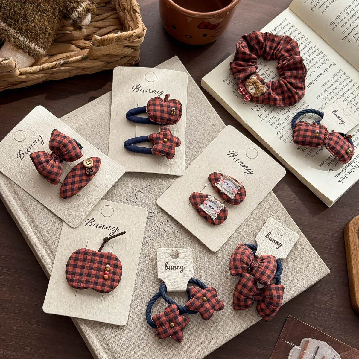 Korean New Red Grid Star Hair Clip Girl Ponytail Headrope Elastic Hair Band Rubber Band Bangs Side Clip Hairpin Hair Accessories