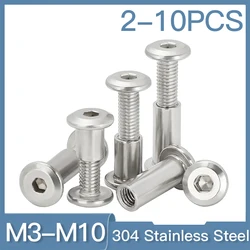 2-10Sets Hexagon Socket Screw Locking Splint Screw Nut Combination Album Butt Account Book Nail Edge Chamfer 304 Stainless Steel