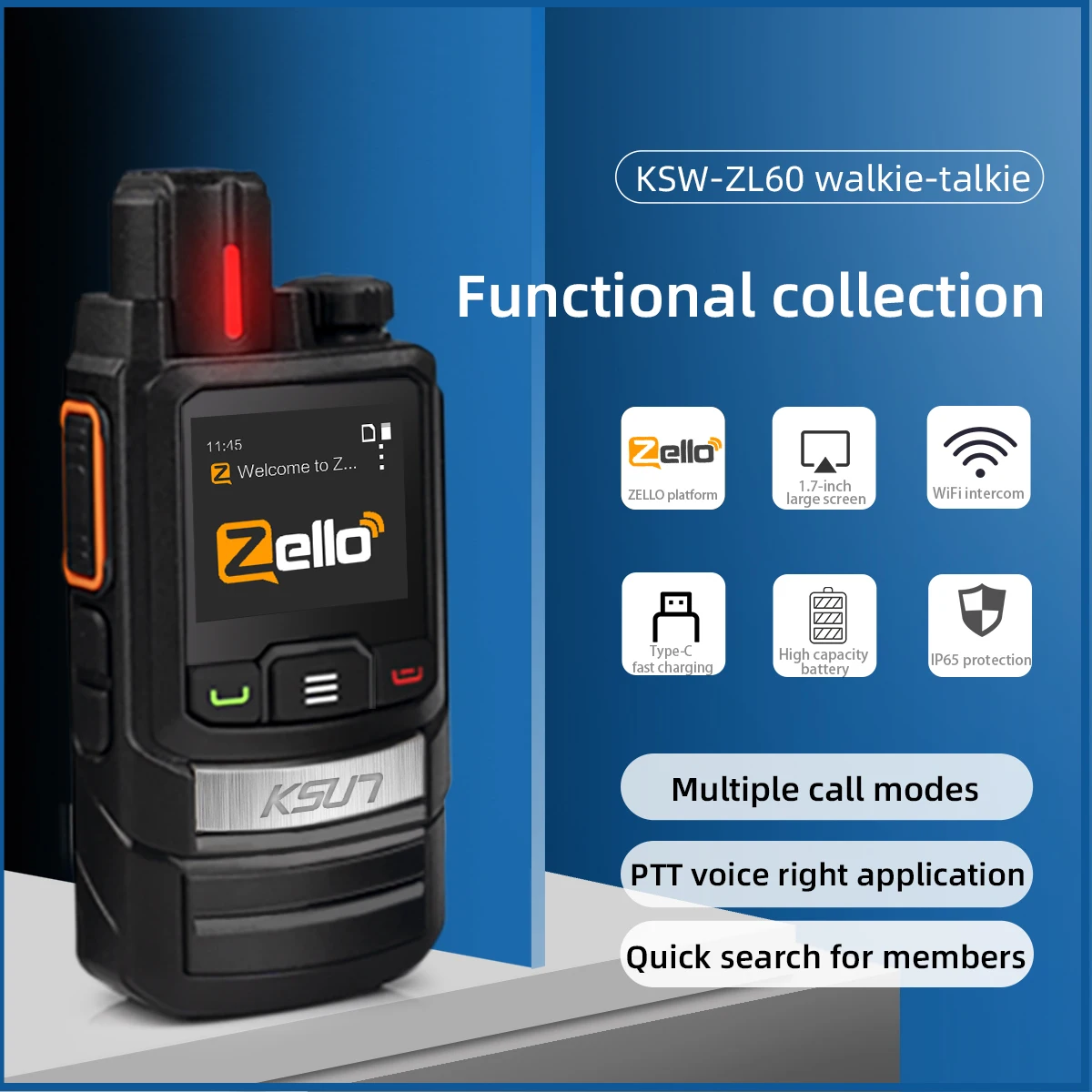 Zello-walkie-talkie 4G SIM, estación de Radio de red de largo alcance, WIFI, KSUNZL60