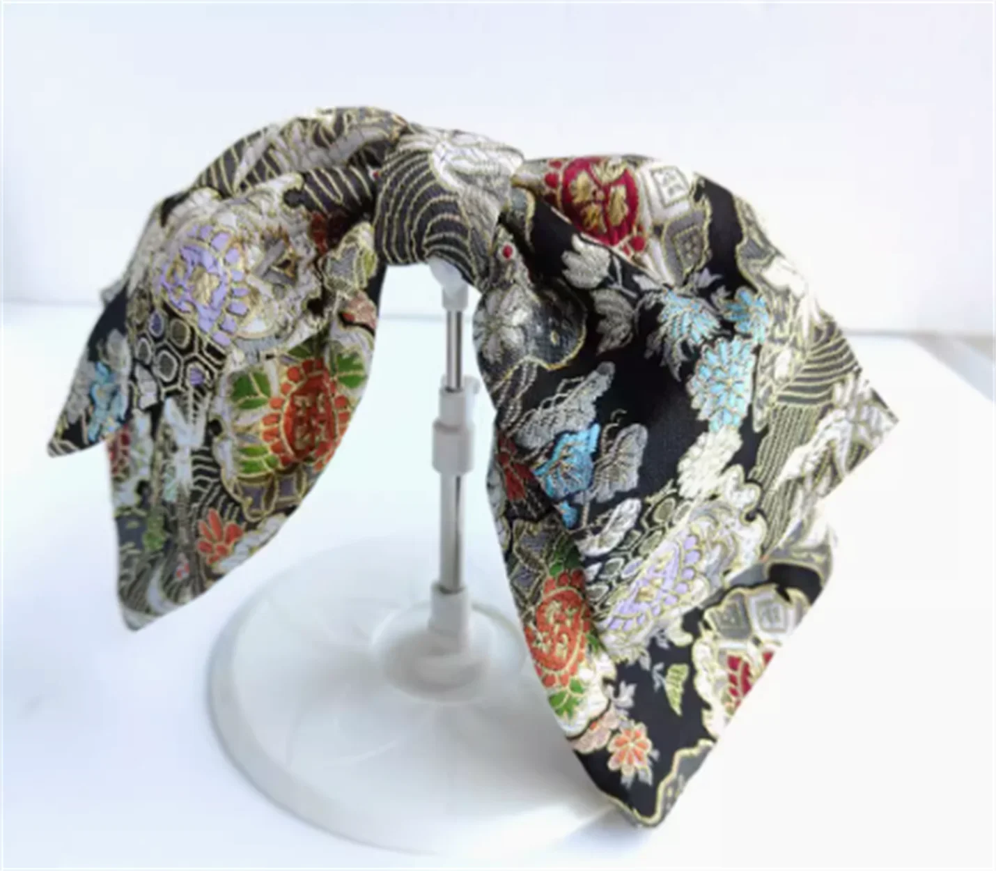 Japanese style large bow top knot woven brocade bow hair accessory