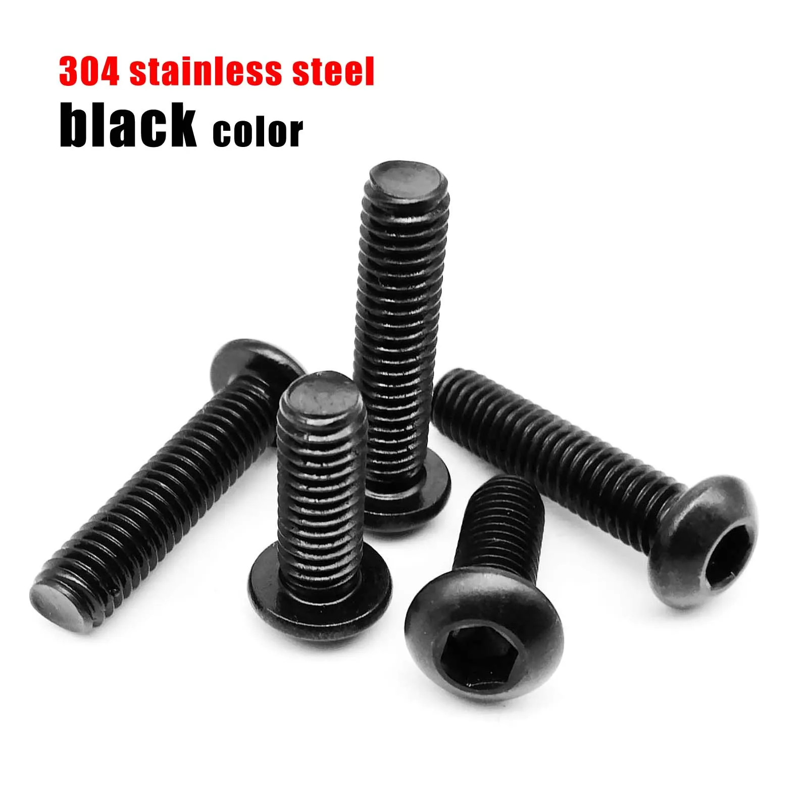 50pcs ISO7380 M2 M2.5 Black 304 Stainless Steel Hexagon Hex Socket Button Allen Head Screw Bolt Length 3-60mm