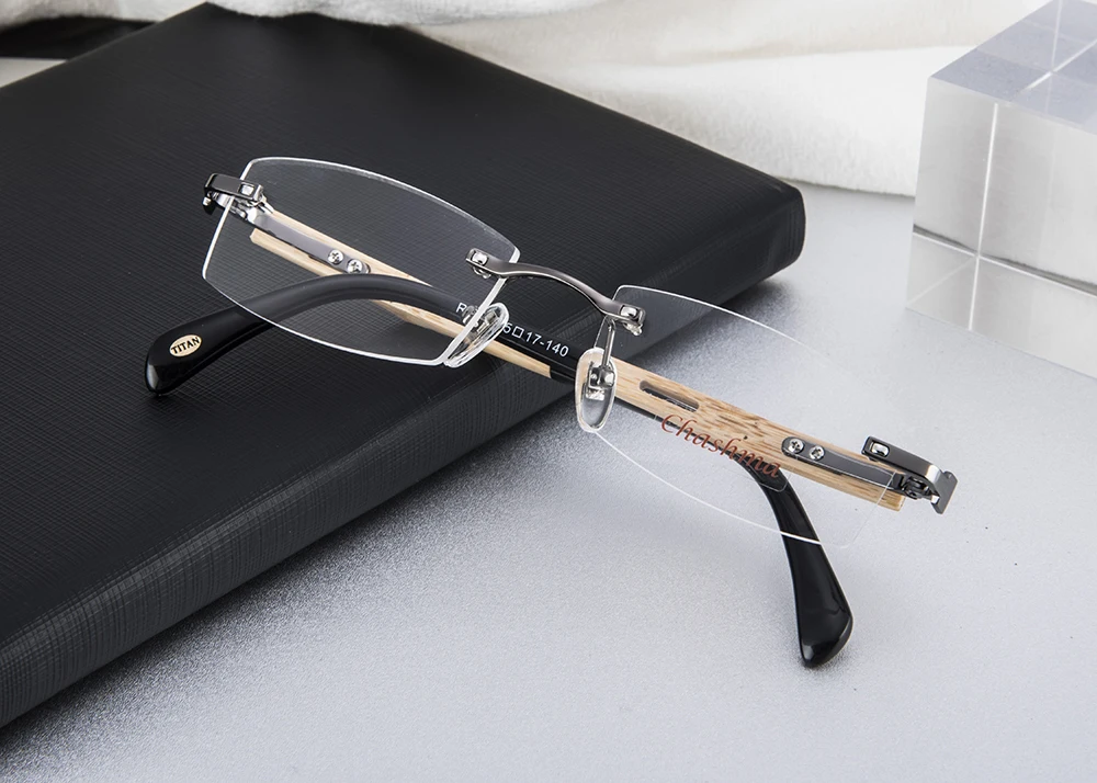 Chashma Marke Reinem Titan Rahmen Bambus Holz Brillen RX Männer Randlose Holz Brillen – Detail 1