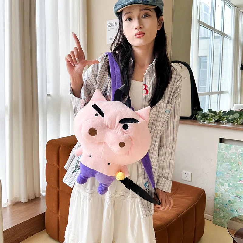 Anime novo estilo crayon shinchans boneca de pelúcia piggy mochila animação dos desenhos animados grande capacidade mochila boa aparência presente aniversário