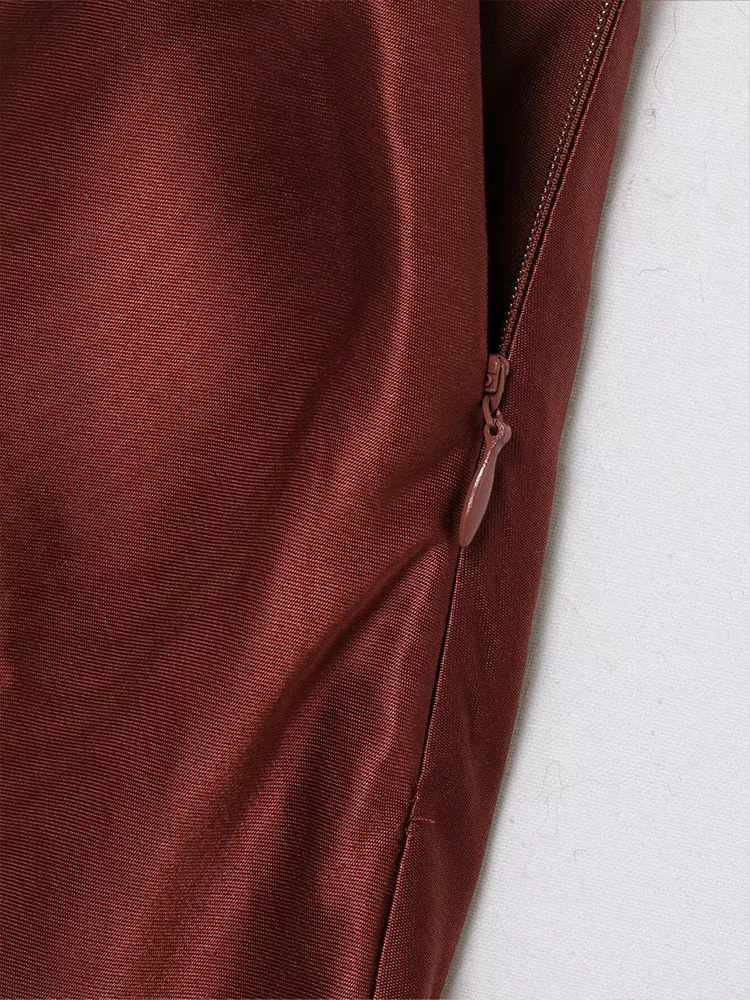 HH أزياء المرأة عالية الخصر الدانتيل الديكور تنورة طويلة الساتان الملمس تنورة المرأة الجانب سستة فضفاضة الشارع نمط ميدي تنورة