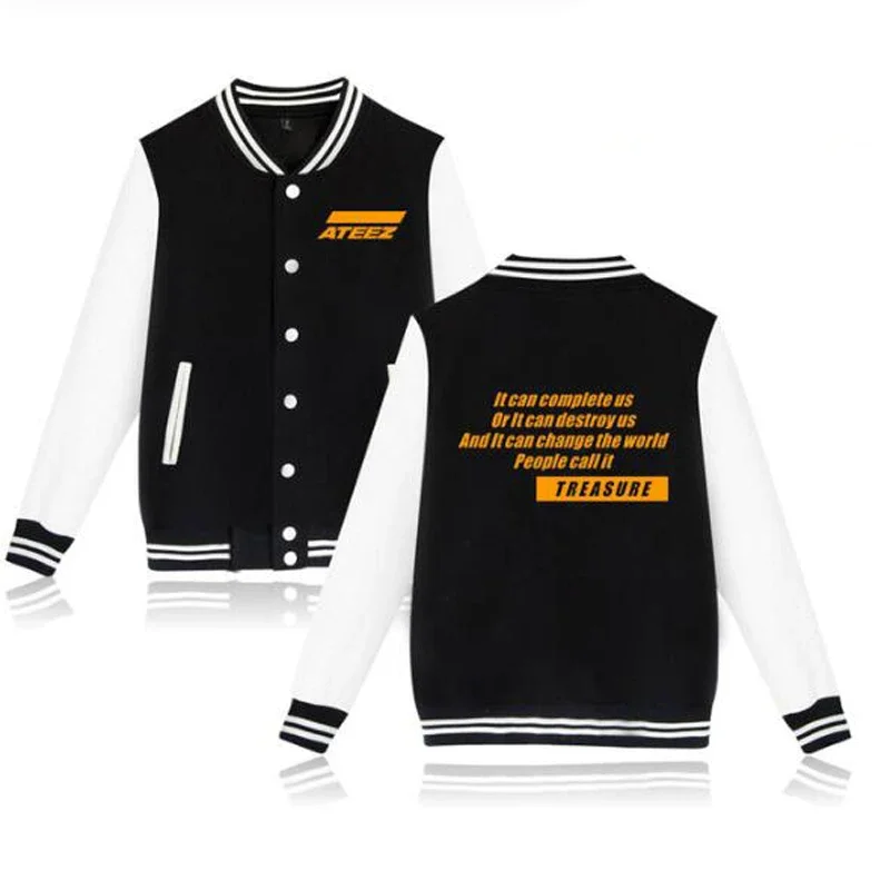 KPOP ATEEZ Album Hongjoong Seonghwa Yeosang San Mingi Wooyoung zip-up Baseball Uniform Fleece jacket Women Men Hoodie Sweatshirt