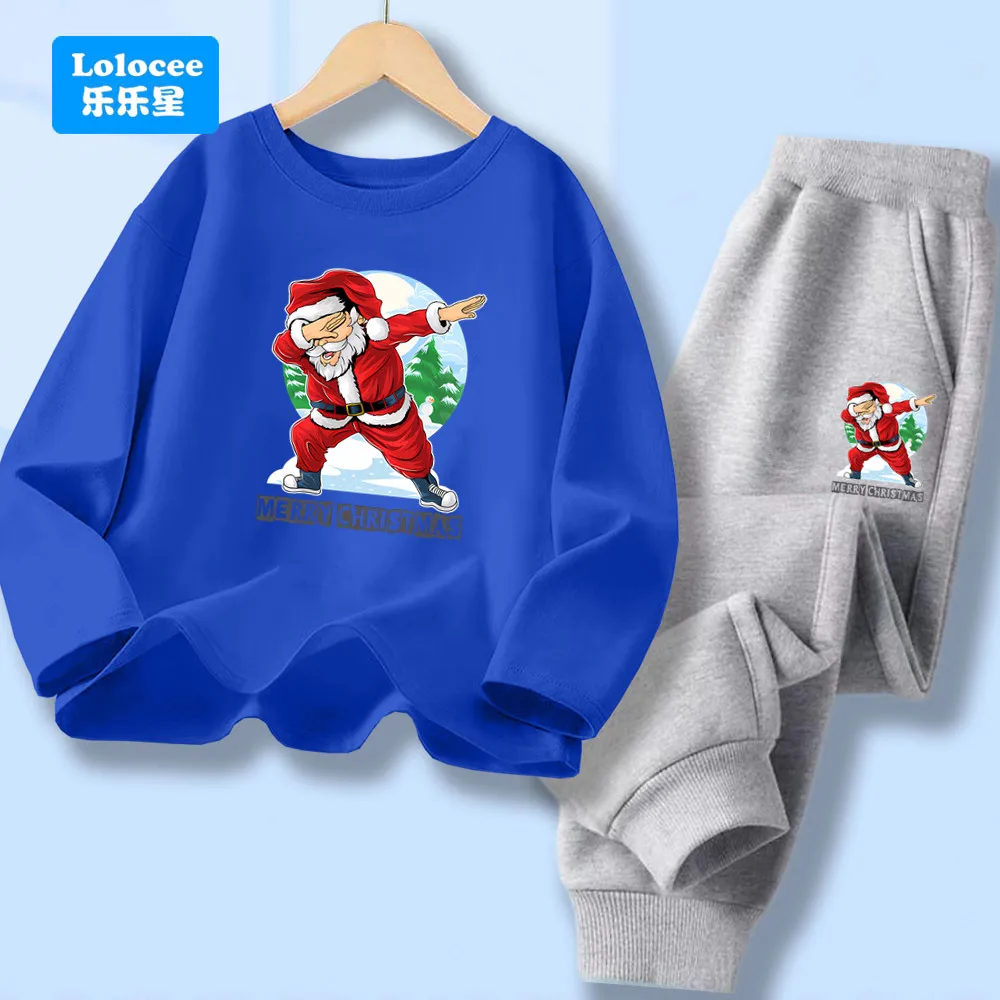 Kinder Lustige Weihnachten Santa Claus Print Langarm Top Und Hosen Set Jungen Urlaub Outfit Teenager Frühling Herbst Trainingsanzug SDLL1