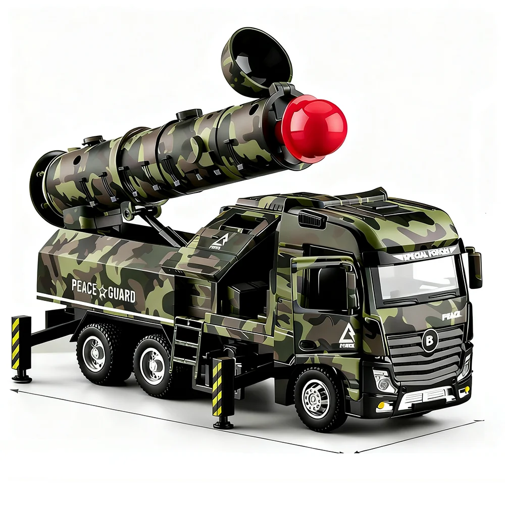 1:32 インターコンチネンタルミサイル車両合金モデルおもちゃダイキャストカー、サウンドライト付きプルバックミニチュアカー、子供向けフェスティバルギフト