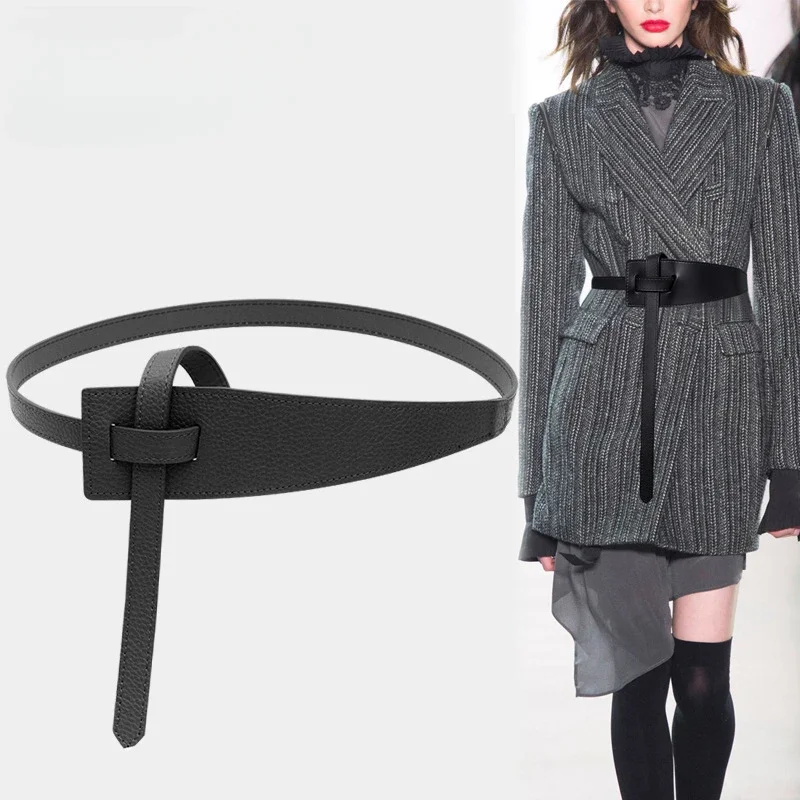 Fashionable Belts for Woman Solid Color PU Durable Convenient Belts Coat Dress Outer Garment Girdle