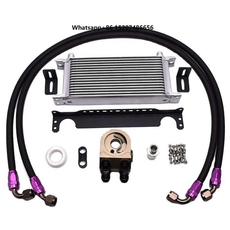SK CUSTOM Aluminum Universal 16 Rows AN10 Engine Oil Cooler Kit With Thermostat Sandwich Adapter and Hose Line Kit