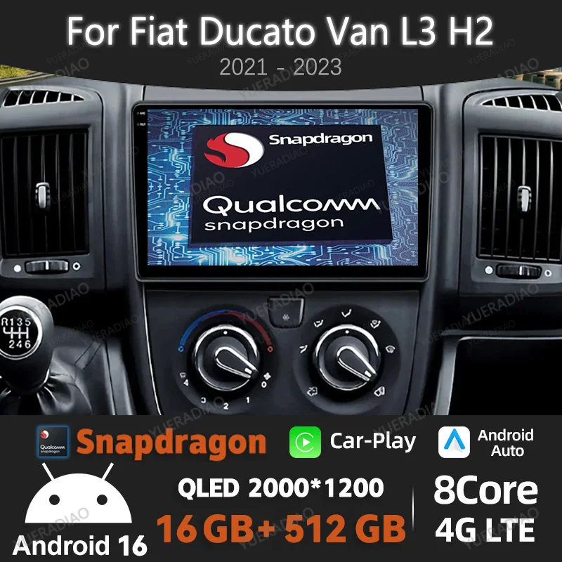 Android 16 Car Radio For Fiat Ducato Van L3H2 2021 2022 2023 GPS NAVI 2DIN 4G WIFI Qualcomm Multimedia Video Player Head Unit BT