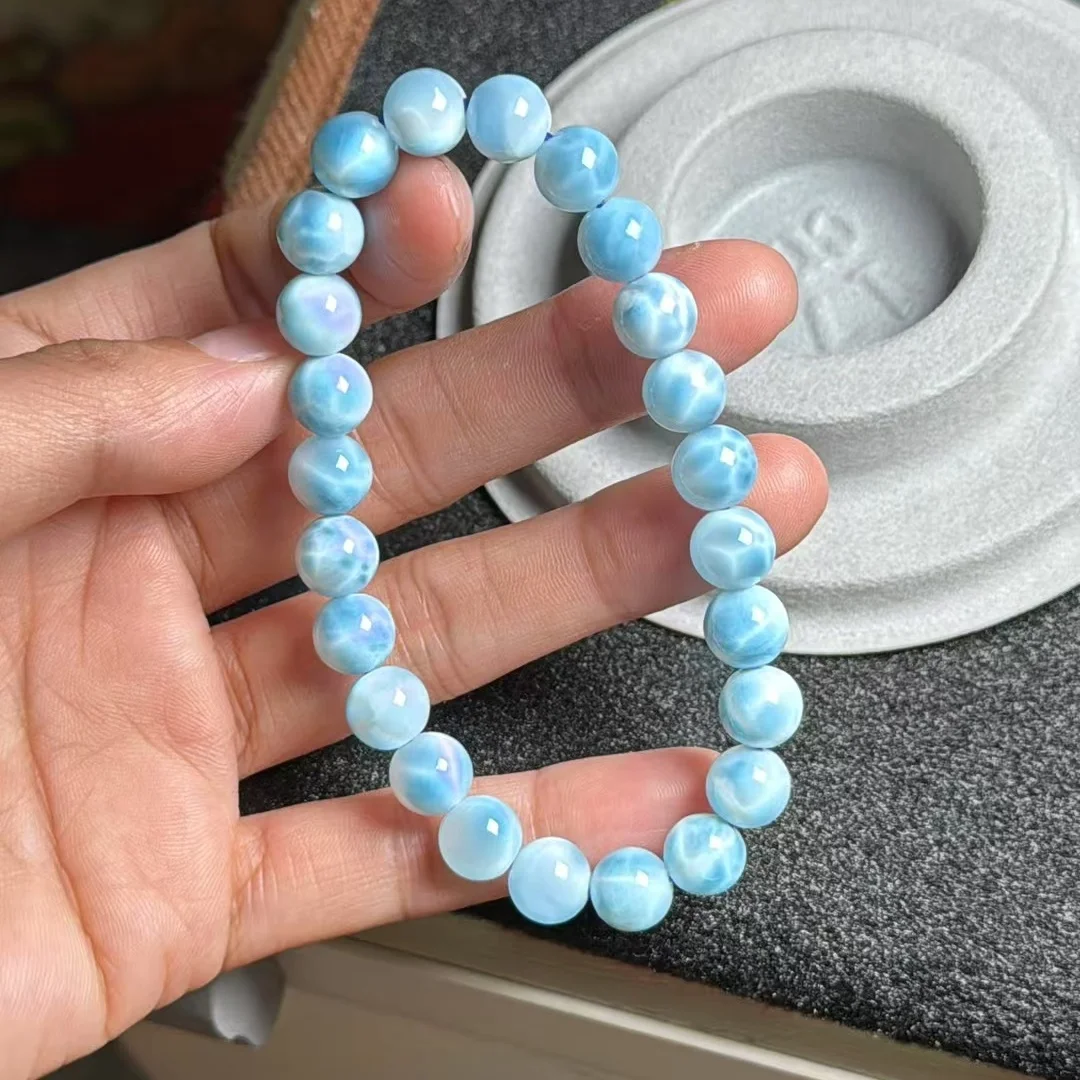 Natural Blue Larimar Gemstone Round Beads Bracelet 8.3mm Women Men Blue Larimar Beads Bracelet AAAAAA