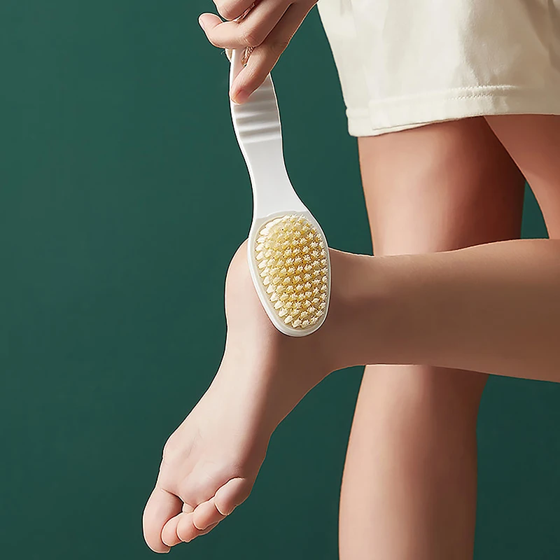 2 In 1 Pumice Stone Foot Brush Scrubber With Handle Feet Exfoliating Dead Skin Remover Massage Brush Pedicure Tool Unisex