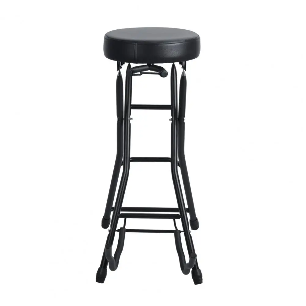 

Guitar Stool with Padded Seat, Collapsible Chair with Guitar Stand, Retractable Hook, Adult Portable Folding Stool