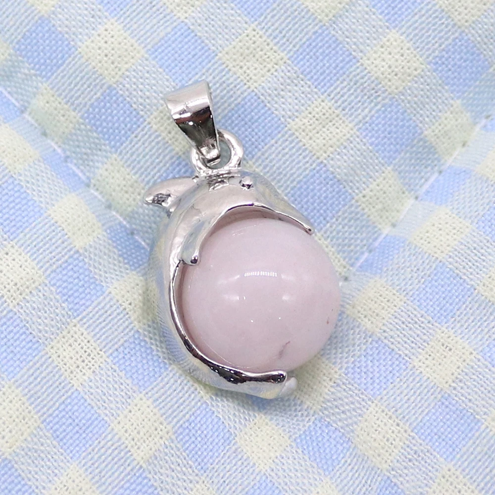 Natural Opal Gold Sand Stone Amethyst Pendant Silver Dolphin Surrounded Desgin Charms Handmade  Necklace Key Chain Accessory 1pc