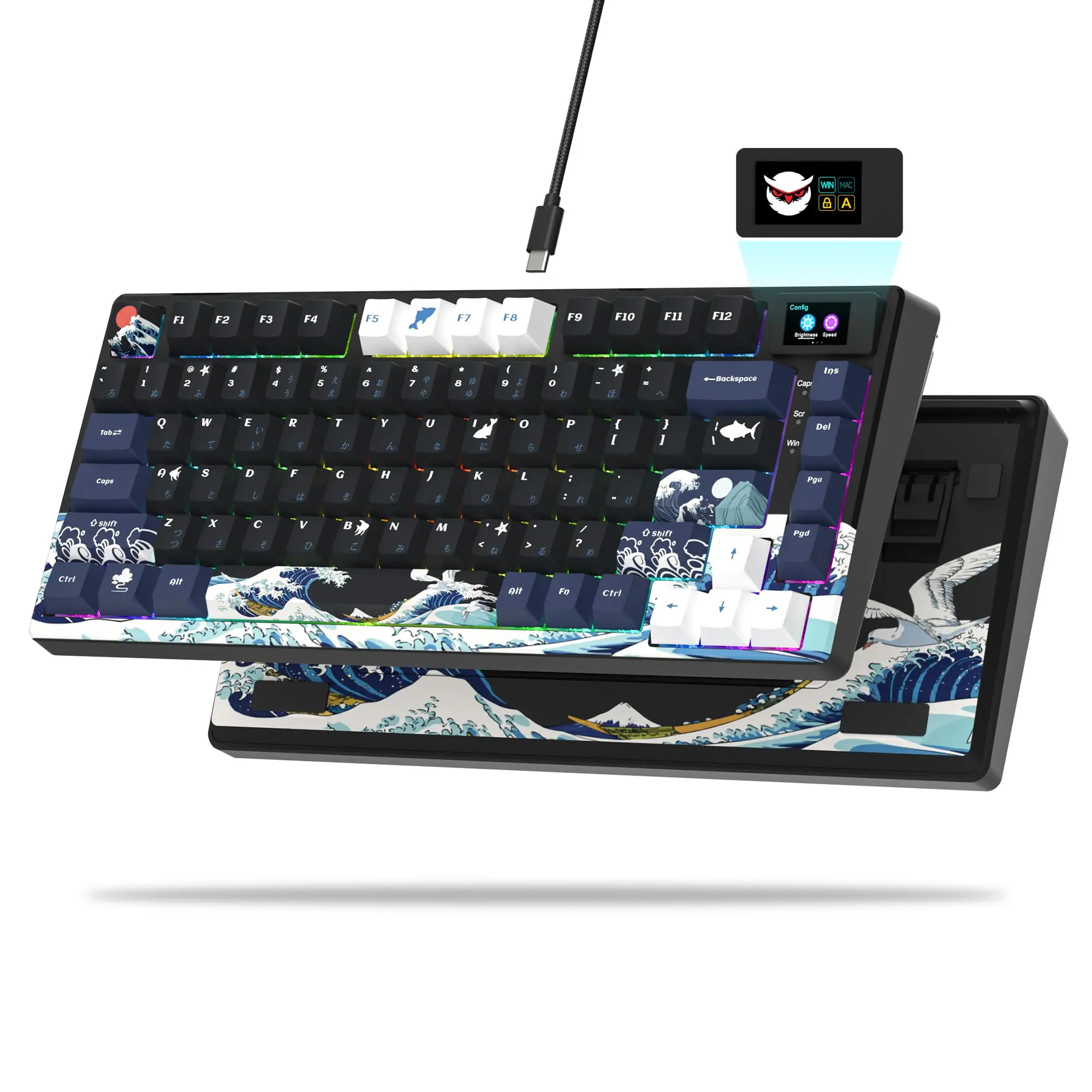 WOMIER 개스킷 마운트 유선 기계식 게이밍 키보드, 스마트 디스플레이 S-K80, PC 컴퓨터 노트북용 핫 스왑 키보드 75%