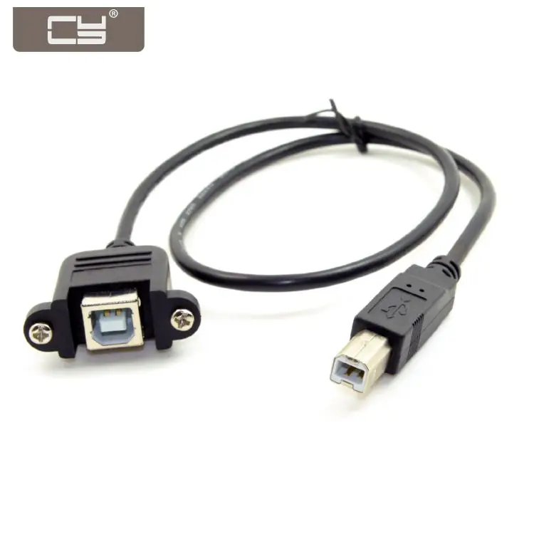 CY 1M 0.5M Right Angled USB B Male to Female Extension Cable with Screws for Panel Mount