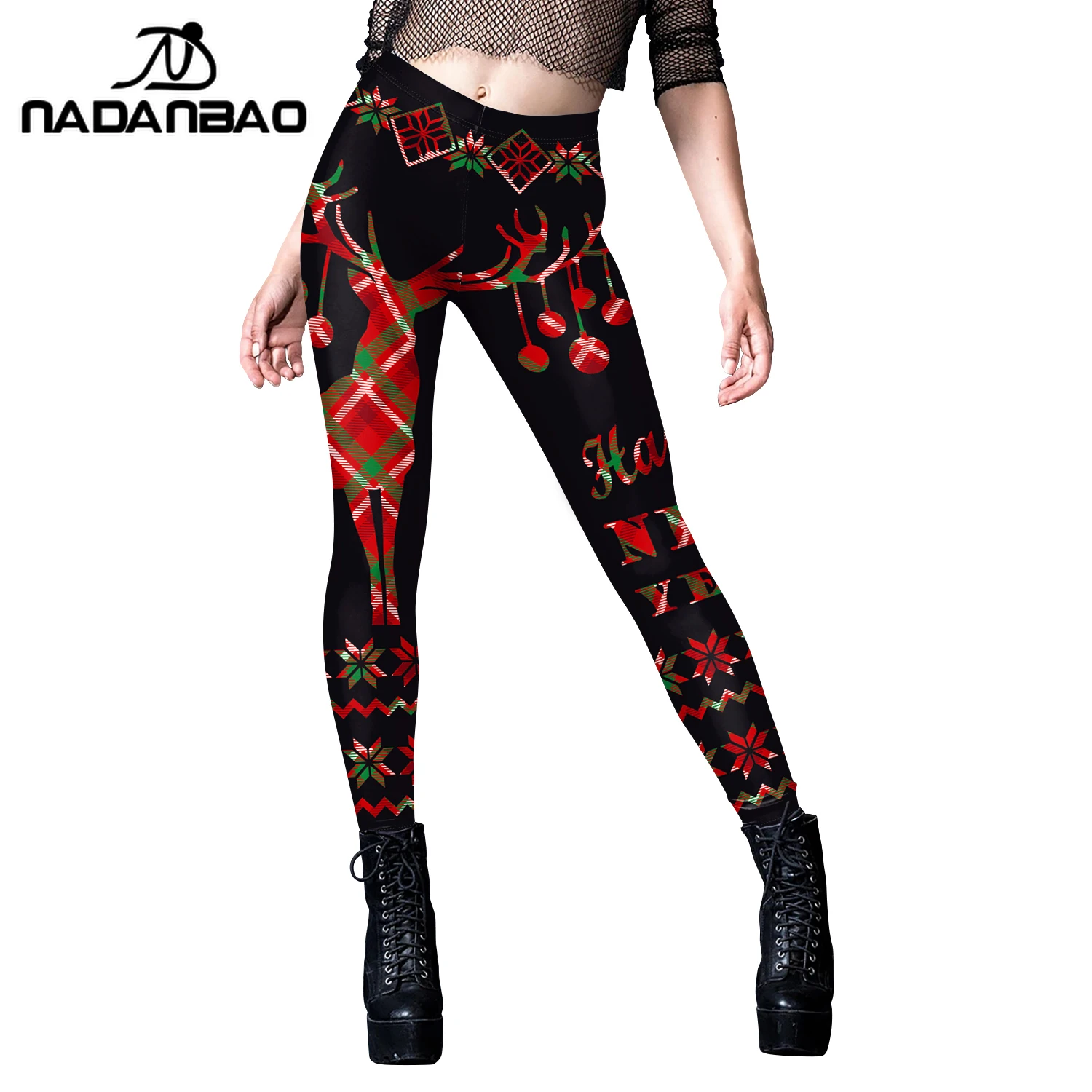 Nsdanbao المرأة عيد الميلاد طماق القط الكلب الرنة شجرة عيد الميلاد السراويل منتصف الخصر جوارب مثيرة عطلة السراويل الموضة الطرف #4