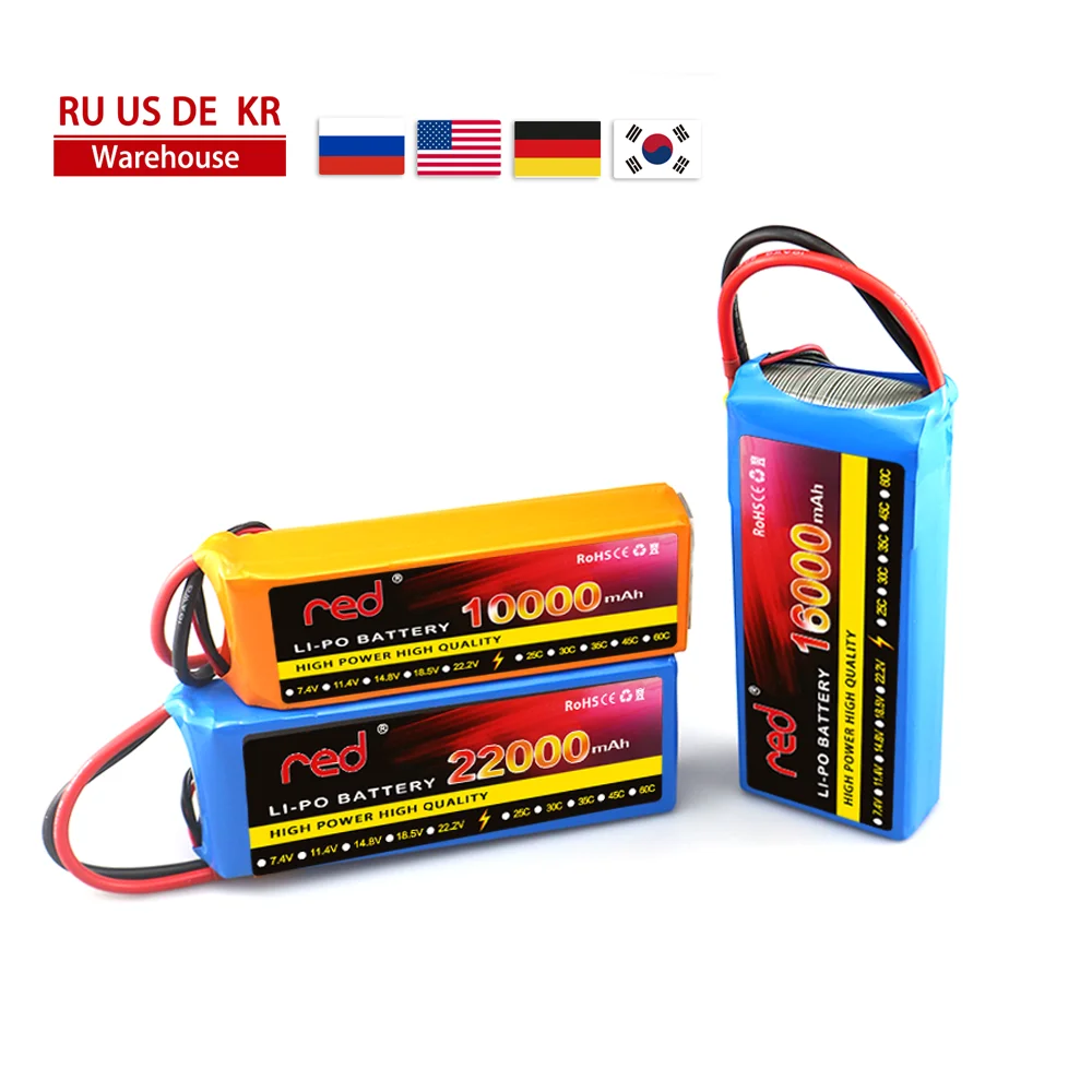 

NEW Red 6S 22.2V 16000 22000mAh 35C RC Helicopter LiPo Battery With XT90 For RC Airplane Quadrotor Drone Truck Car Boat AKKU