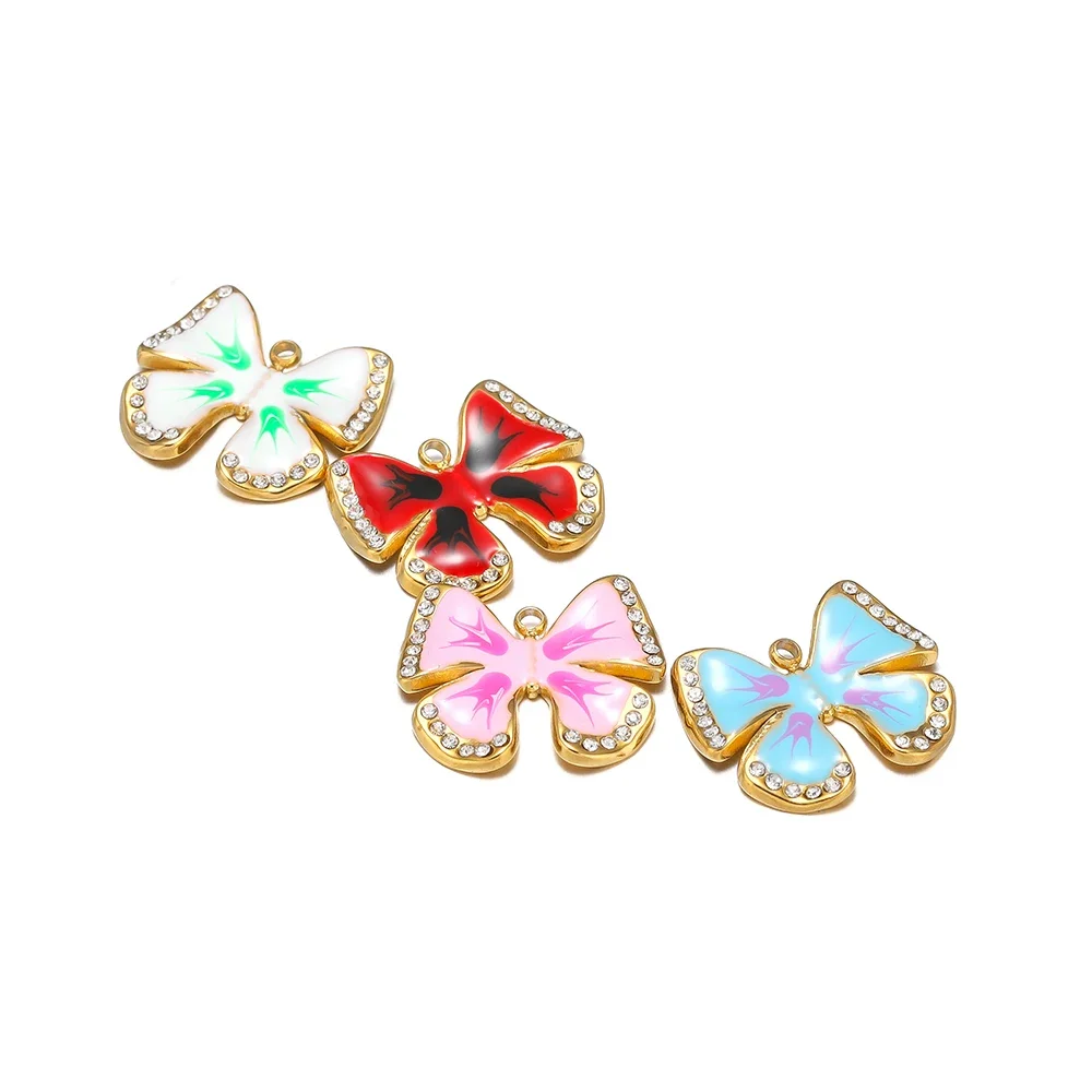 5Pcs Stainless Steel 15x20mm Spot Drill Butterfly Charms Enamel Pendants Bulk for Bracelet Necklace Accessory Jewelry DIY Making