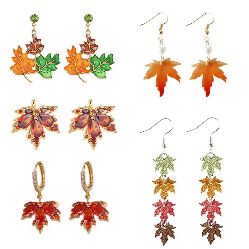 

European and American new fashion creative alloy dripping maple leaf stud earrings personalized trend ear jewelry