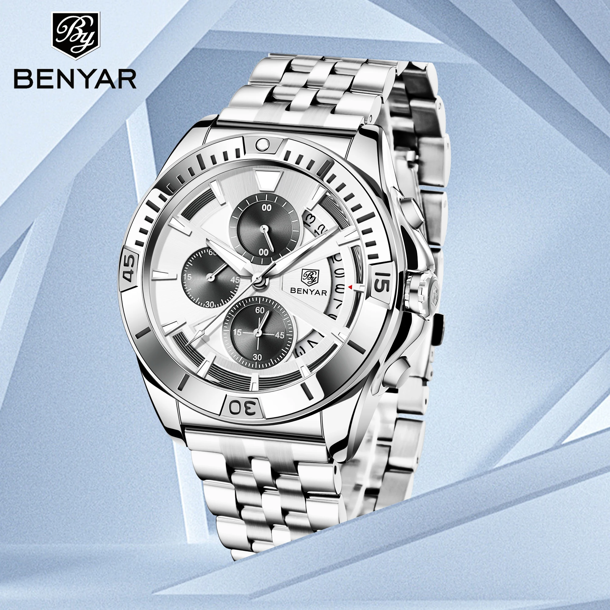 

New Men's Watches Quartz Wristwatch BENYAR Top Brand Luxury Chronograph Watches For Men Stainless Steel Sport Waterproof Clocks