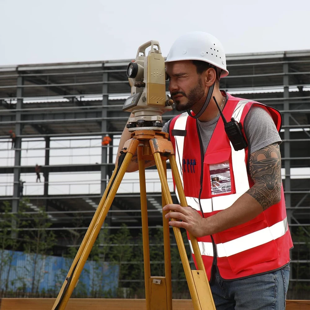 Red Reflective Work Safety Vests Multi-pocket Construction Worker Working Clothes High Visibility Reflective Safety Vest