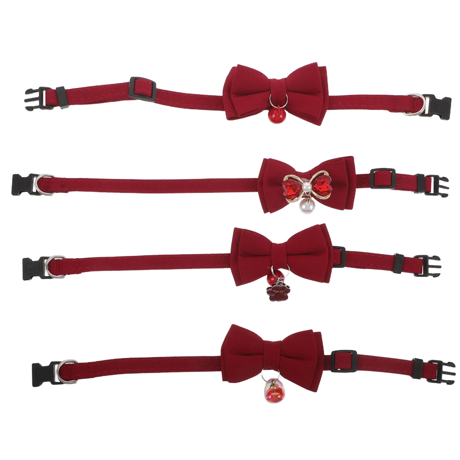 

4pcs Wedding Bow Bell Breakaway Training Collar Small Medium Large Dogs Cats Red Elegant Charming Pendant Durable Adjustable