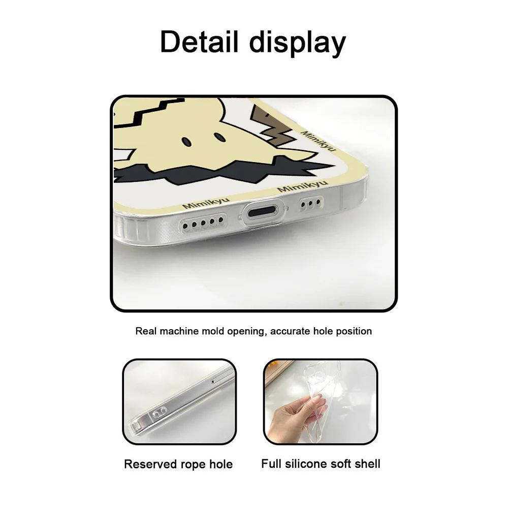 MINISO Cute M-Mimikyu Phone Case for iPhone 12 11 13 14 15 16 Max Pro Plus Transparent Bezel Cover