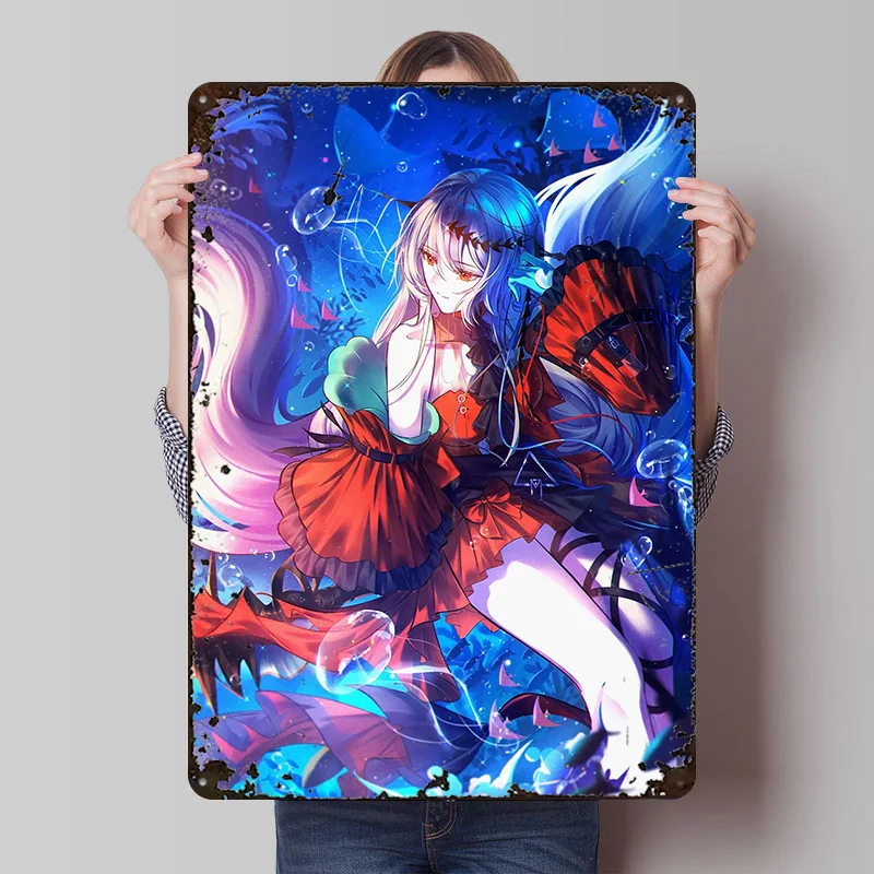 Anime Meerjungfrau in Unterwasserszene Metallposter Individuelle Wandkunst Retro Vintage Blechschilder zur Dekoration Schlafzimmer Wanddeko