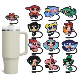 MINISO Cartoon The Powerpuff Girl Straw Cover Cap 10MM Silicone Drink Straw Plug eco-friendly Splash Proof Drink Straw Cap Gift