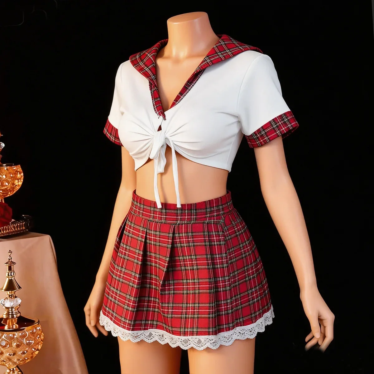 Lingerie Sexy Feminina, Fantasia de Cosplay com Estampa Xadrez, Roupa Erótica, Pijamas Xadrez, Fantasia Plus Size
