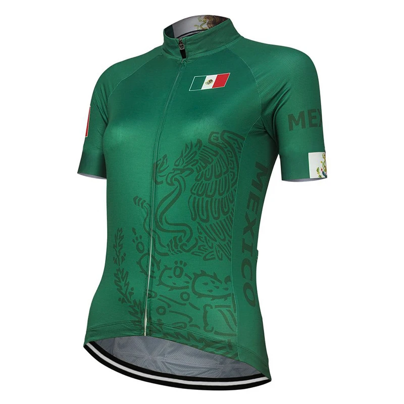 NEW Woman Mexico National Flag Team Cycling Jersey Green Black Bike Clothing Bicycle Wear Short Sleeve Customizable