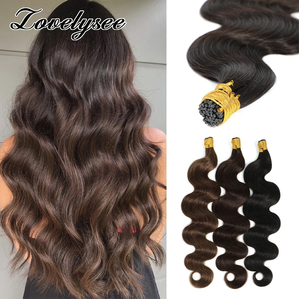 Extensões brasileiras do cabelo da onda do corpo para mulheres, cabelo humano real, queratina, cor natural, Hairpiece da fusão, 12 "-26", eu derrubo