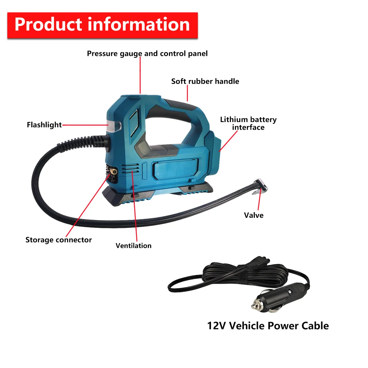 WOYOFADA Cordless Electric Air Pump For Car Bicycle Tires Balls Portable Car Tire Inflator Air Compressor For Makita 18V Battery