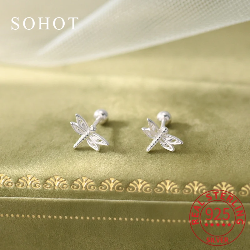 

Real 925 Sterling Silver Insect Hollow Piercing Screw Bead Mini Stud Earrings for Women Fine Jewelry Personality Accessories