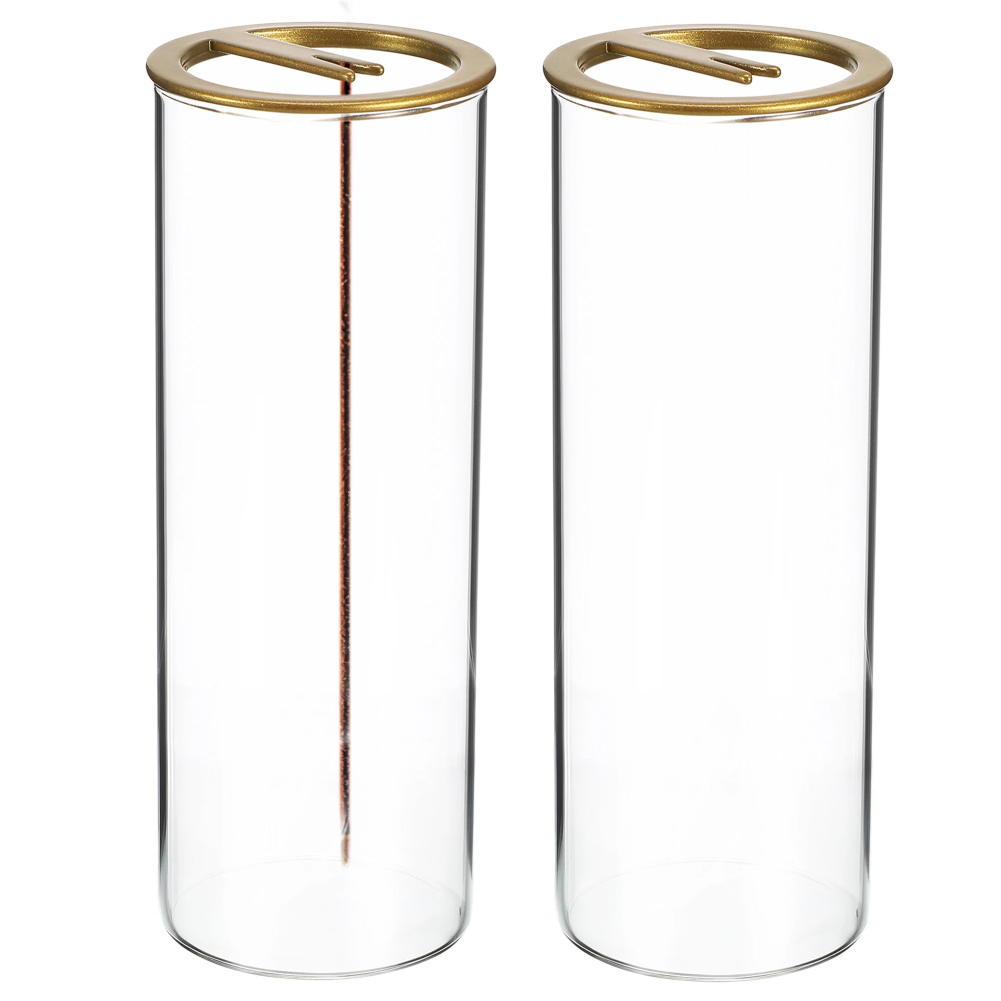 

2 pcs Incense Burner Stand High Borosilicate Glass Cylindrical Golden Sturdy Steel Construction Easy Cleaning Stick Holder