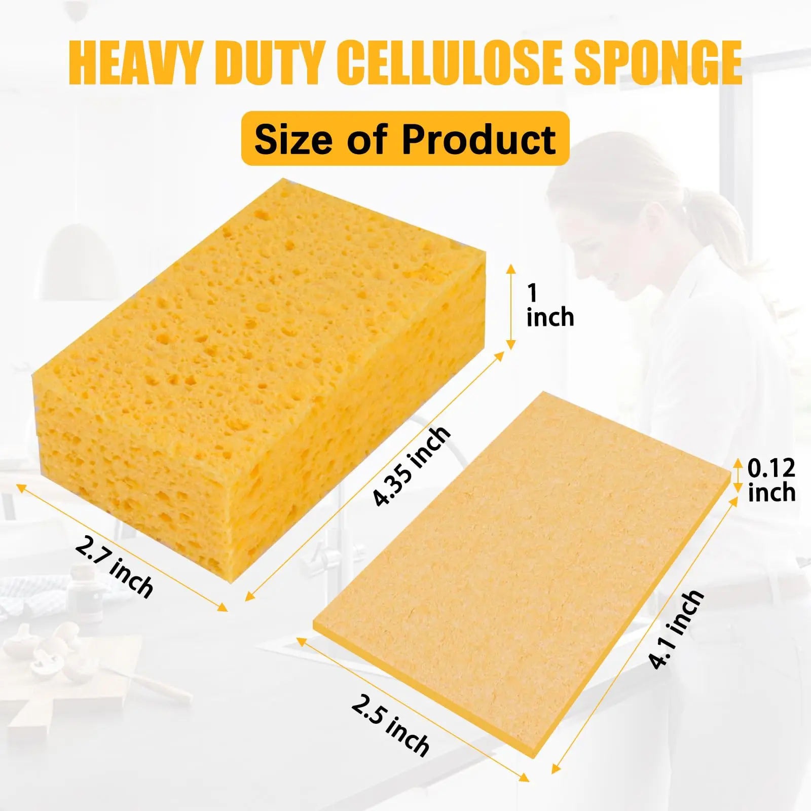 12 large cellulose sponges, kitchen sponges, durable dishwashing colored sponges for cleaning and scrubbing, washing dishes