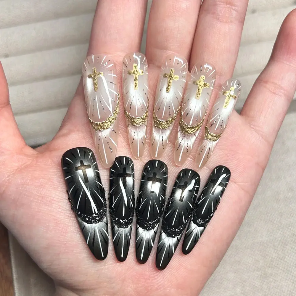 1 قطعة 5D تنقش الذهب الصليب الفرنسية مسمار ملصقات الضوء المقدس الخط الفرنسي الصليب مسمار الشارات 8*10 سنتيمتر ذاتية اللصق الصليب مسمار ديكور #5