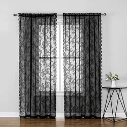 Black floral lace curtains with retro style for living rooms, bedrooms, and party decorations