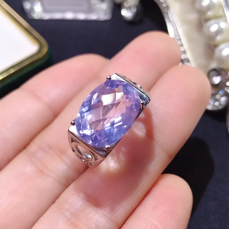 SACE GEMS Resizable Lavender Kunzite Luxury Ring for Man 925 Sterling Silver Wedding Engagement Fine Jewelry Gift Wholesale
