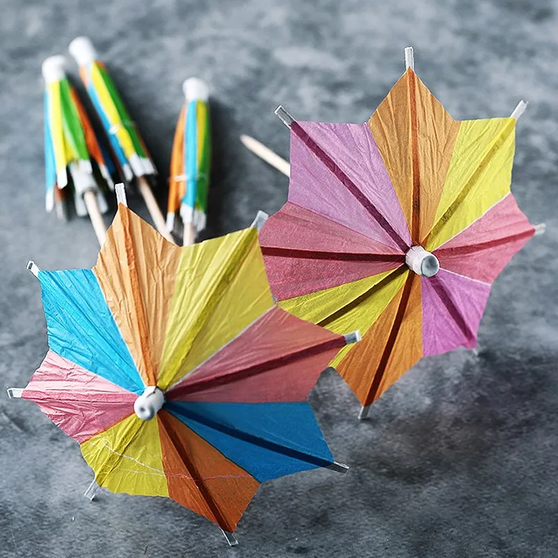 80pcs/pack Drink Fruit Cake Sticks Mini Umbrella Paper Cocktail Parasols Umbrellas Wedding Decoration Birthday Party Supplies 5Z