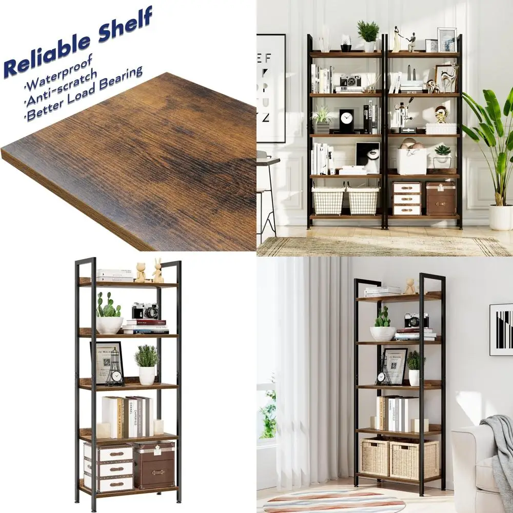 

5-ярусная книжная полка-органайзер для дома, офиса, гостиной и спальни - винтажный стиль