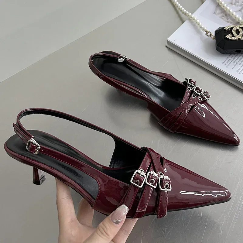 

Pointed Toe Shallow Pumps Ladies Heels Shoes Female Fashion Slingbacks New in Medium Heels Shoes For Women Footwear Mules