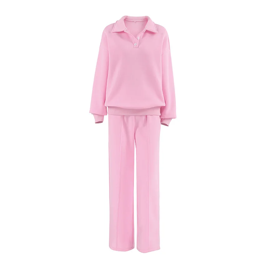 Conjunto de sudadera polo rosa, pantalones de pierna ancha, traje de dos piezas, estilo callejero de ocio atlético