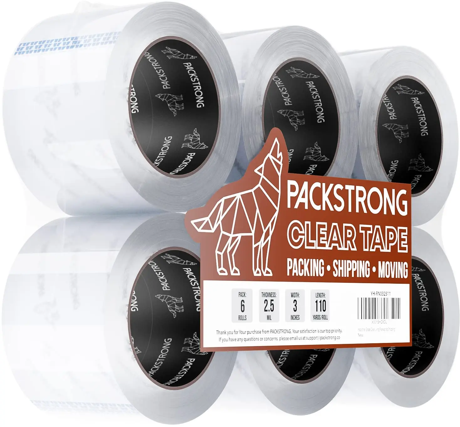 

Industrial Grade Clear Packing Tape 6 Rolls - 110 Yards per Roll - 3" Wide x 2.5 mil Thick, Acrylic Adhesive Heavy Duty