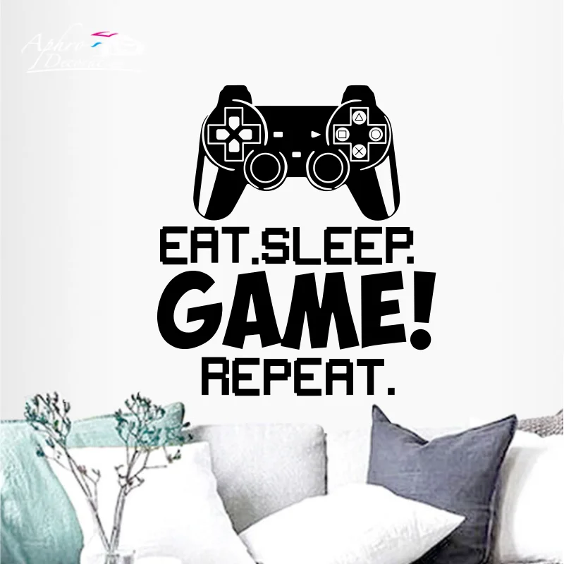 Eat Sleep Game Pad Joystick For Fun Cartoon Wall Sticker Living-room Boys Girls Kids Room Background Decoration Decor Poster