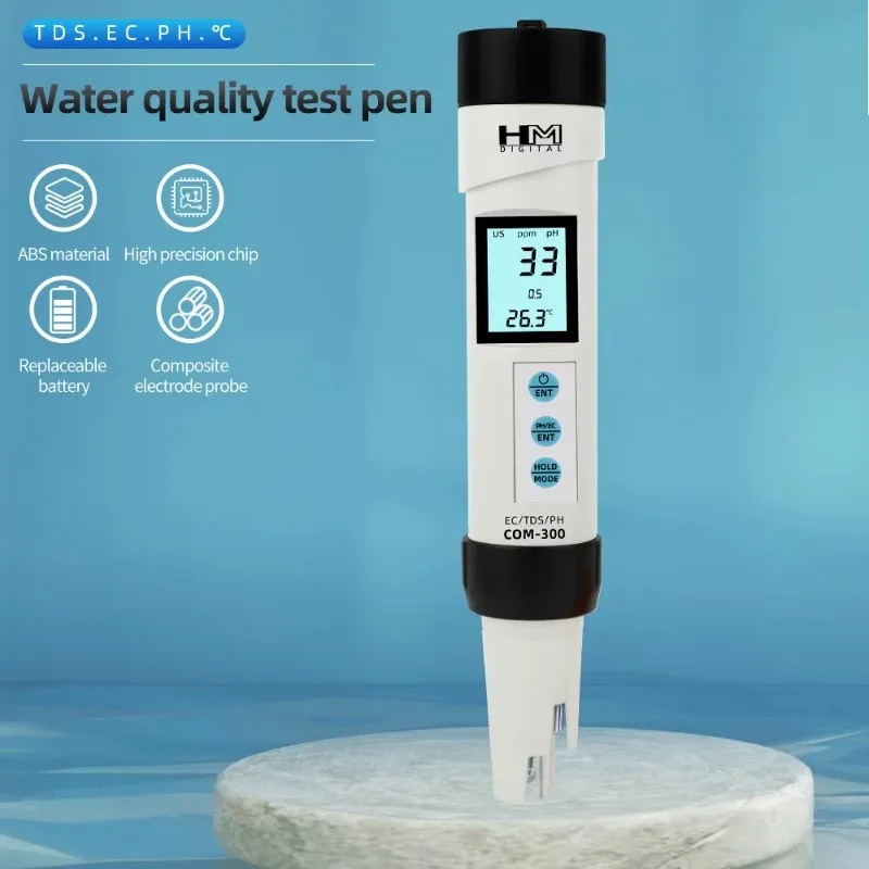 COM-300 Water Quality Digital Measurement Tools 4 in 1 TDS EC Temp PH Meter for Waterproof Testing Device