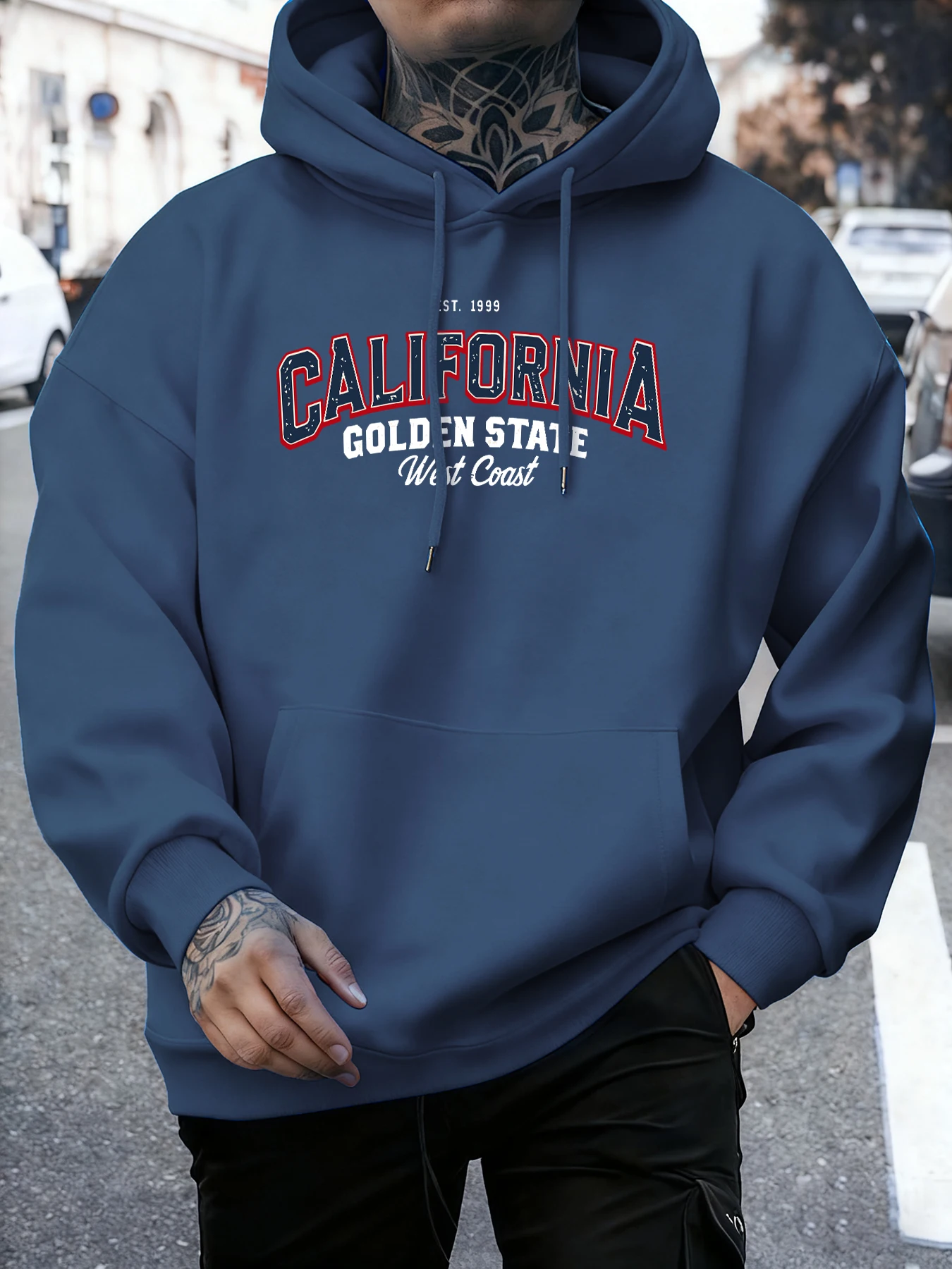 California Golden State Pattern Autumn Basics Hoodie Men Comfy Fleece Sweatshirts Long Sleeved Warm Tracksuit Daily Commute Tops