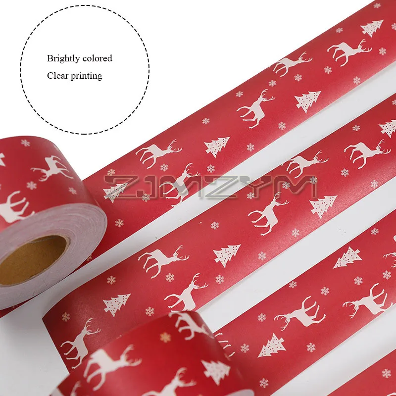 5CMX50M Kraft Paper Adhesive Tape Christmas Reindeer Stripes Kawaii Masking Tapes DIY Stickers Box Packing Adhesive Paper