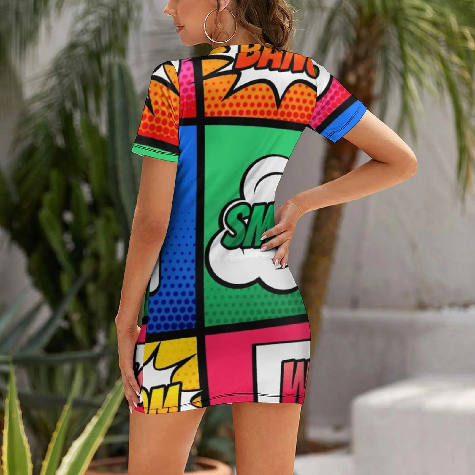 Panels Crazy Colorful Comic Book Panels Arts-gift for Moms Short Sleeved Dress Hot Sale Exotic Woman's Clothing Nerd  Parties Th